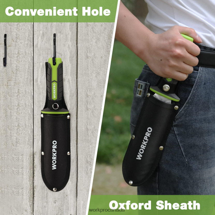 Green/Pink WORKPRO Garden Knife with Oxford Sheath, Stainless Steel Blade with Cutting Edge Tool ZNRDXV283