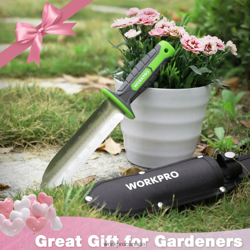 Green/Pink WORKPRO Garden Knife with Oxford Sheath, Stainless Steel Blade with Cutting Edge Tool ZNRDXV283