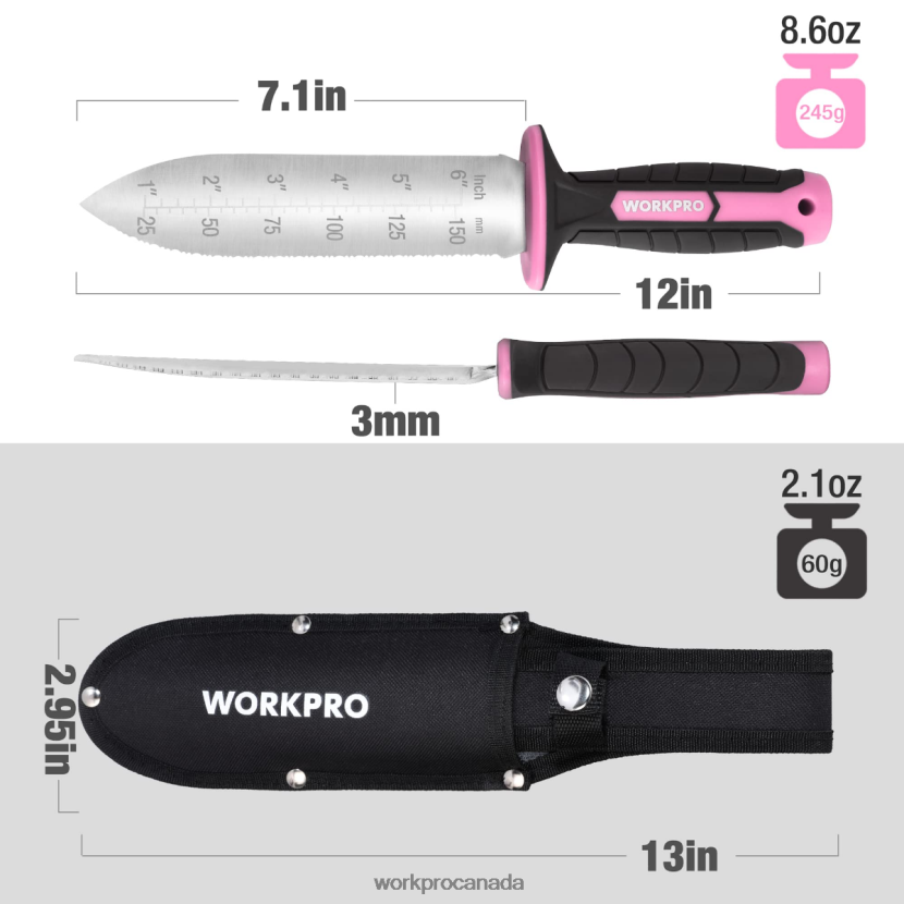Green/Pink WORKPRO Garden Knife with Oxford Sheath, Stainless Steel Blade with Cutting Edge Tool ZNRDXV283