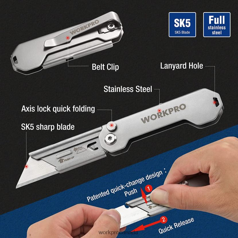 Helpful WORKPRO 3 PCS Folding Utility Knife Sets Quick Change Blades Box Cutter Tool ZNRDXV43