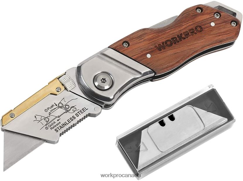 Morden WORKPRO Folding Utility Knife Wood Handle Heavy Duty Cutter Tool ZNRDXV39