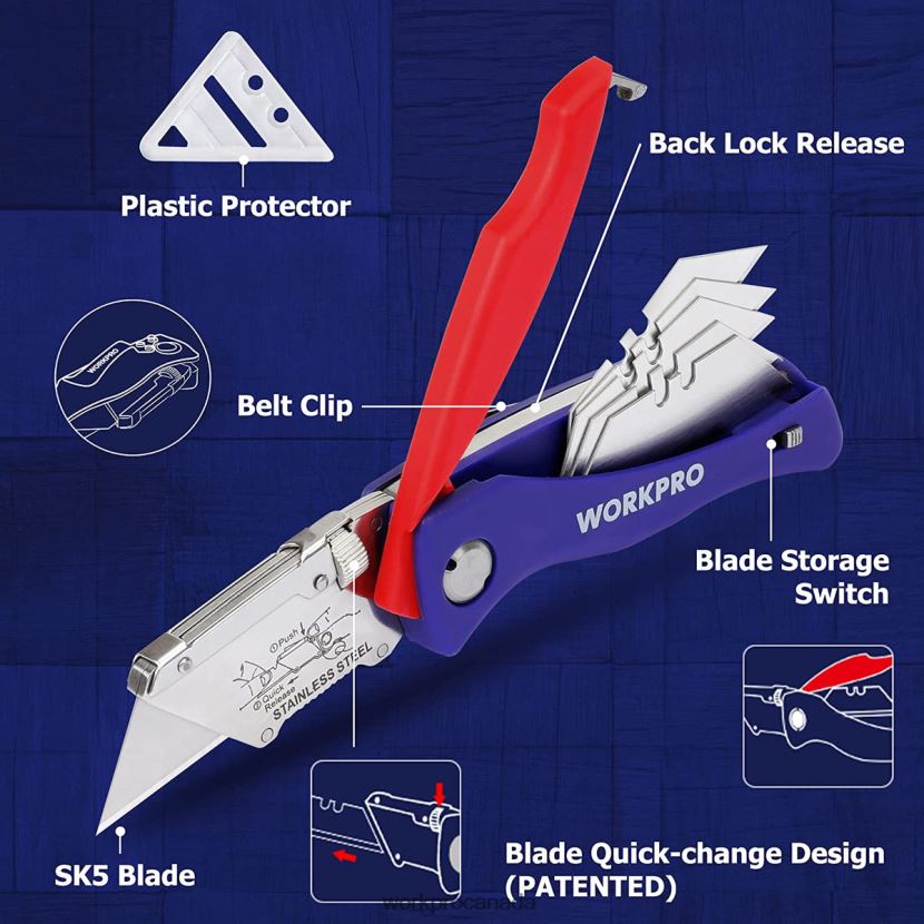 Morden WORKPRO Folding Utility Knife with Back Lock Quick-change Box Cutter with Belt Clip Tool ZNRDXV46