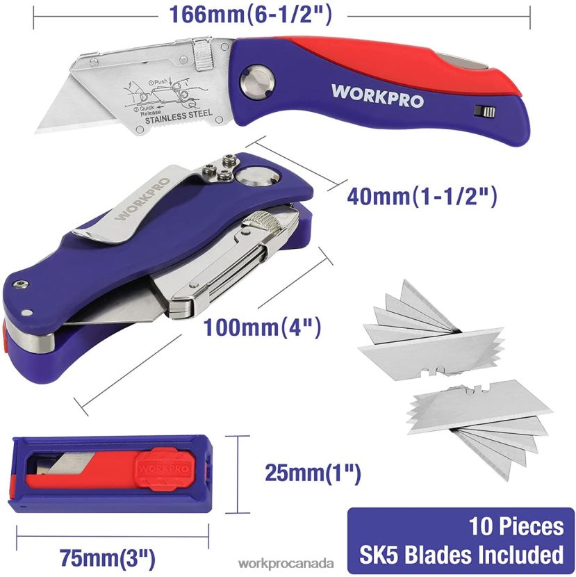Morden WORKPRO Folding Utility Knife with Back Lock Quick-change Box Cutter with Belt Clip Tool ZNRDXV46