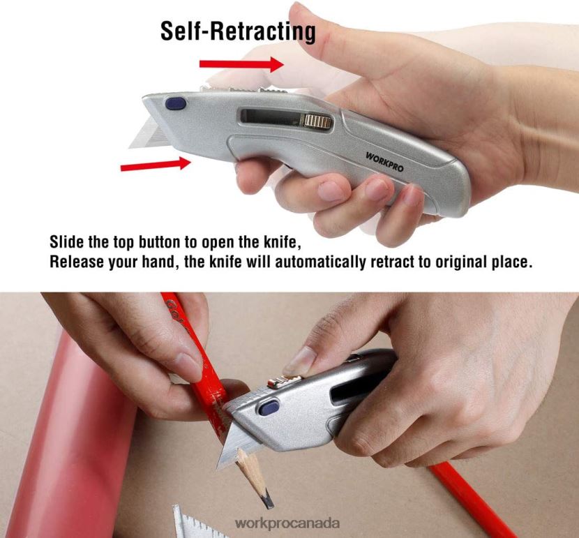 Morden WORKPRO Retractable Utility Knife and Self-retracting Safety Box with 2 Extra Blades Included Tool ZNRDXV41