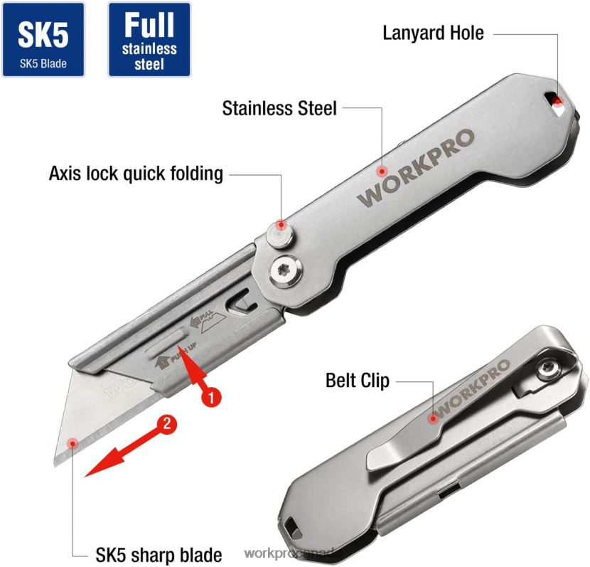New WORKPRO Quick Change Folding Pocket Utility Knife Mini Stainless Steel Folding Knife with Belt Clip Tool ZNRDXV47