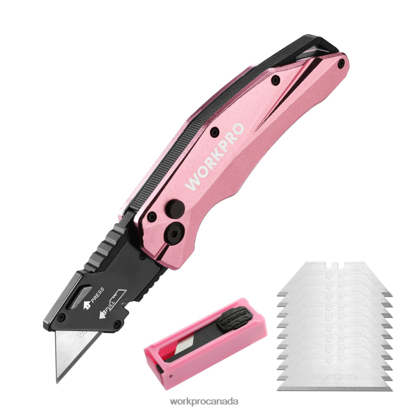 Pink WORKPRO Folding Aluminum Utility Knife, 10 Extra Blades Include Tool ZNRDXV54