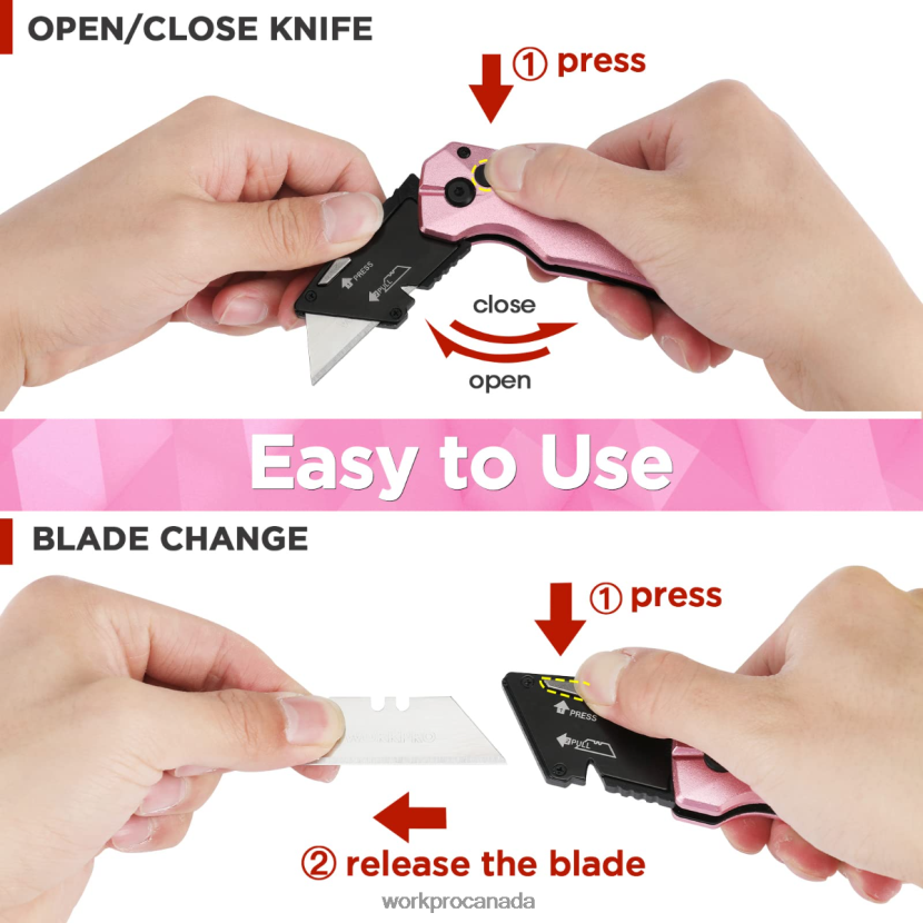 Pink WORKPRO Folding Aluminum Utility Knife, 10 Extra Blades Include Tool ZNRDXV54