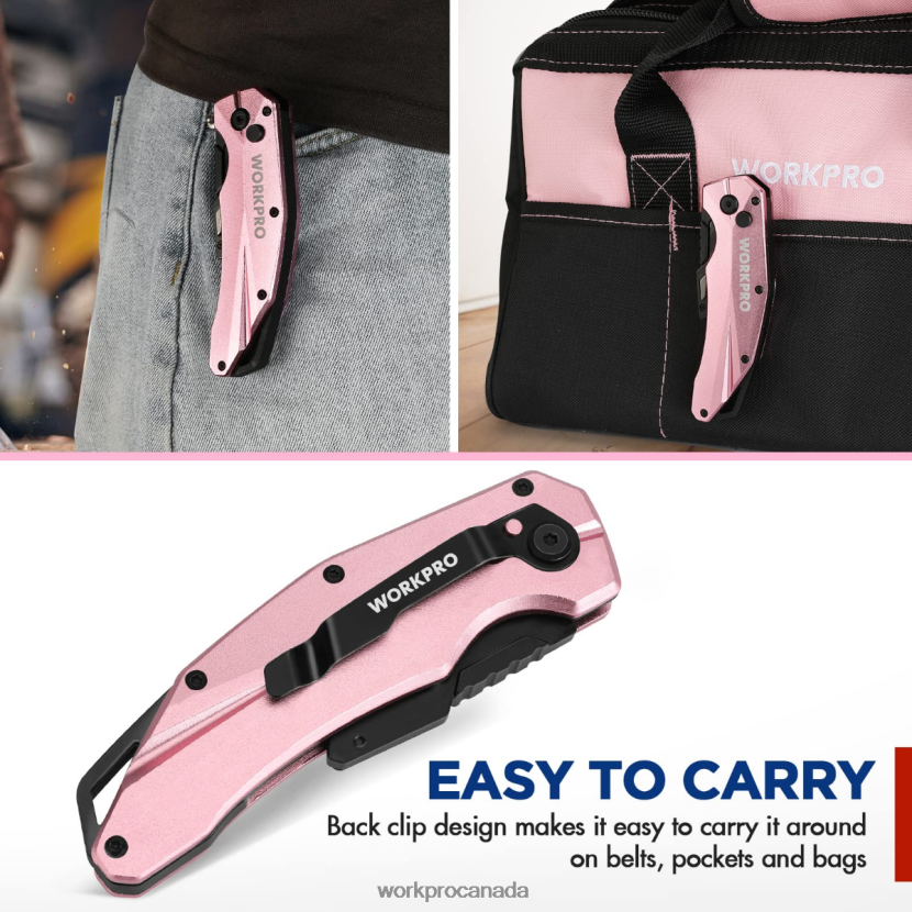 Pink WORKPRO Folding Aluminum Utility Knife, 10 Extra Blades Include Tool ZNRDXV54