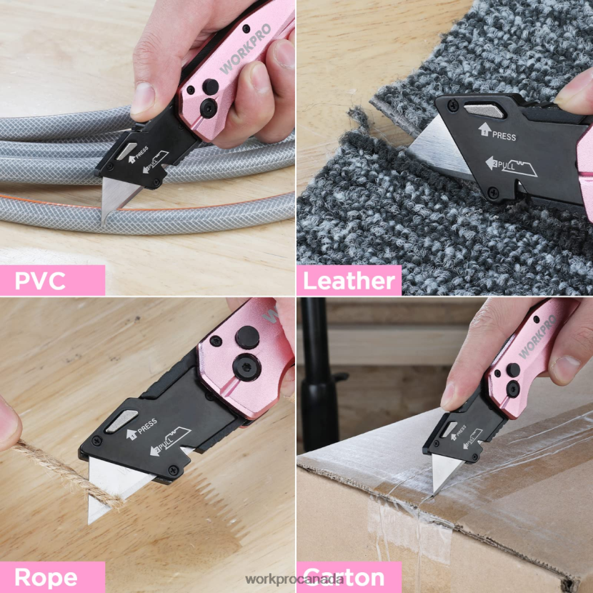 Pink WORKPRO Folding Aluminum Utility Knife, 10 Extra Blades Include Tool ZNRDXV54