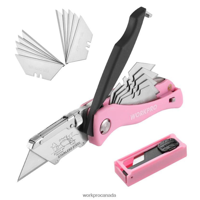Pink WORKPRO Folding Utility Knife, Quick Change Box Cutter, Razor Knife Tool ZNRDXV36