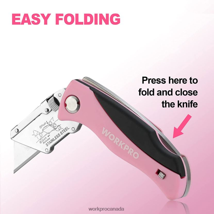 Pink WORKPRO Folding Utility Knife, Quick Change Box Cutter, Razor Knife Tool ZNRDXV36