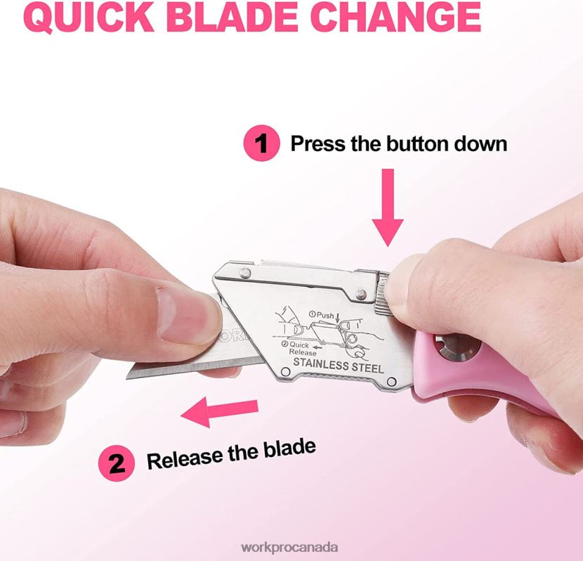 Pink WORKPRO Folding Utility Knife, Quick Change Box Cutter, Razor Knife Tool ZNRDXV36