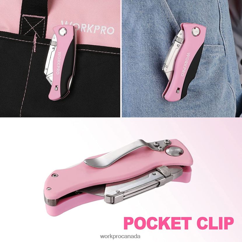Pink WORKPRO Folding Utility Knife, Quick Change Box Cutter, Razor Knife Tool ZNRDXV36