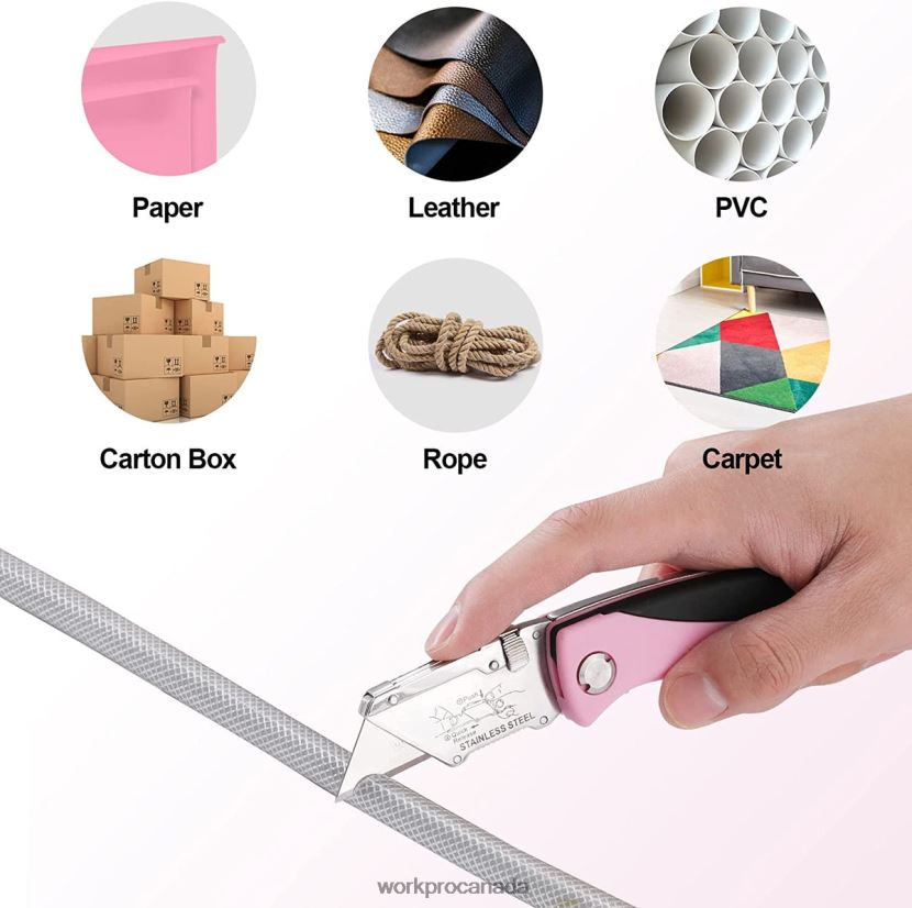 Pink WORKPRO Folding Utility Knife, Quick Change Box Cutter, Razor Knife Tool ZNRDXV36