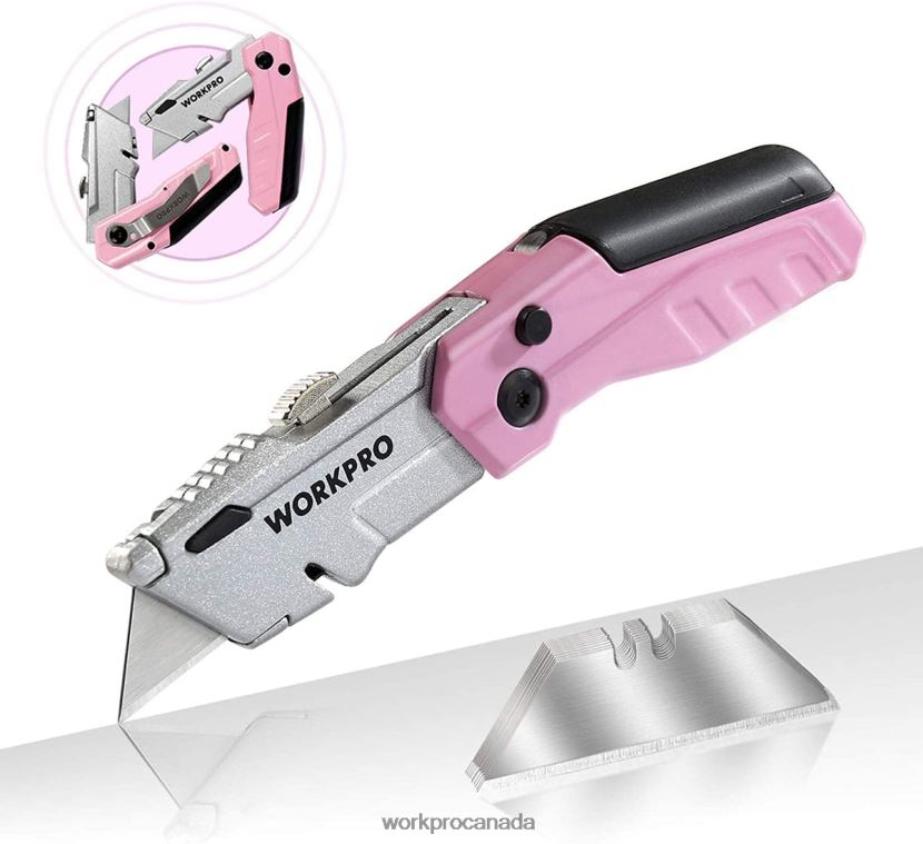 Pink WORKPRO Quick-Change Folding Utility Knife with12 Extra Blades Tool ZNRDXV37
