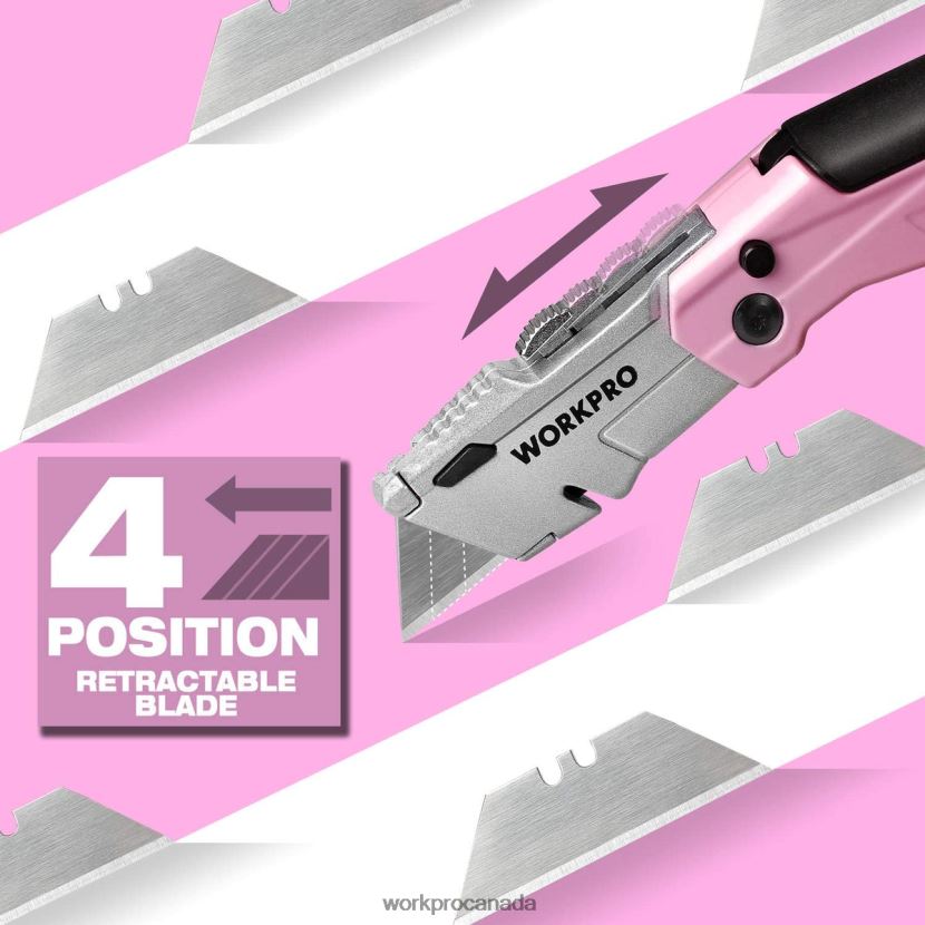 Pink WORKPRO Quick-Change Folding Utility Knife with12 Extra Blades Tool ZNRDXV37