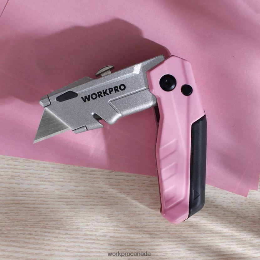 Pink WORKPRO Quick-Change Folding Utility Knife with12 Extra Blades Tool ZNRDXV37