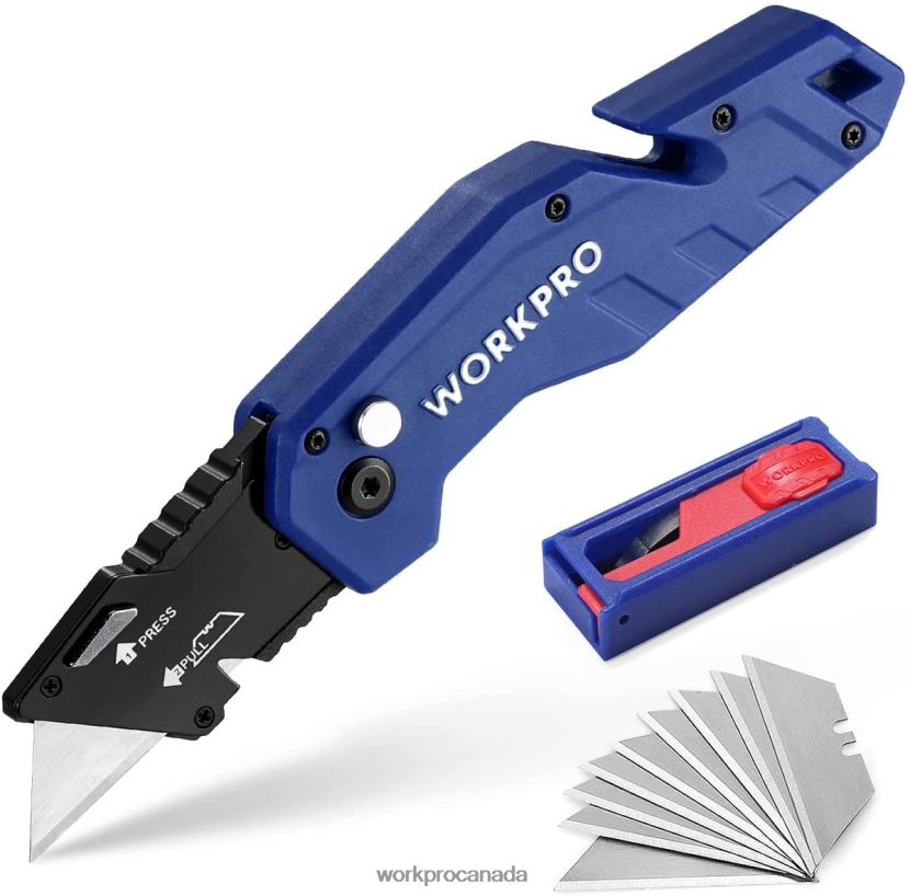 Red/Blue/Black WORKPRO Folding Utility Knife Lightweight Nylon Handle Utility Cutter with 10-piece Extra Blades Tool ZNRDXV38