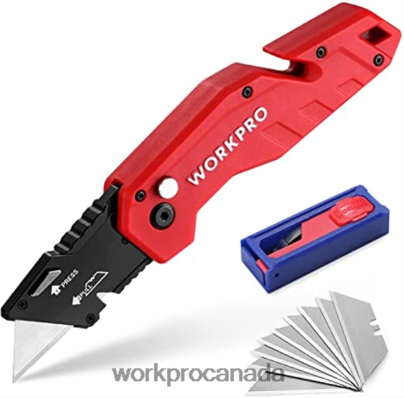 Red/Blue/Black WORKPRO Folding Utility Knife Lightweight Nylon Handle Utility Cutter with 10-piece Extra Blades Tool ZNRDXV38