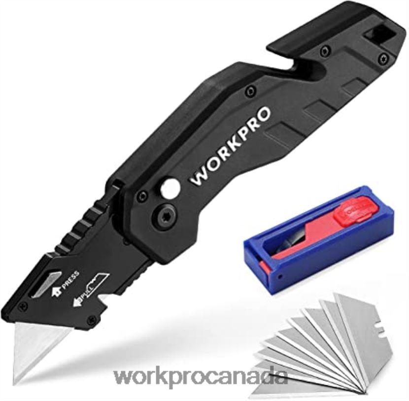 Red/Blue/Black WORKPRO Folding Utility Knife Lightweight Nylon Handle Utility Cutter with 10-piece Extra Blades Tool ZNRDXV38