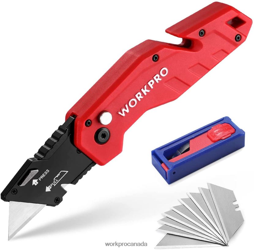 Red/Blue/Black WORKPRO Folding Utility Knife Lightweight Nylon Handle Utility Cutter with 10-piece Extra Blades Tool ZNRDXV38