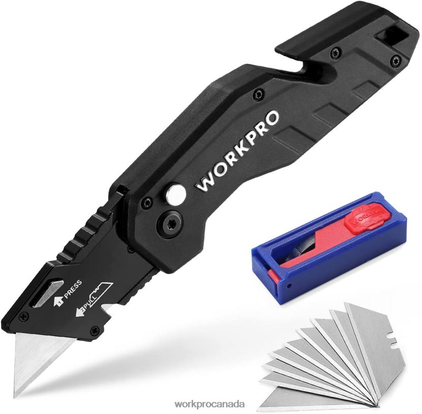 Red/Blue/Black WORKPRO Folding Utility Knife Lightweight Nylon Handle Utility Cutter with 10-piece Extra Blades Tool ZNRDXV38