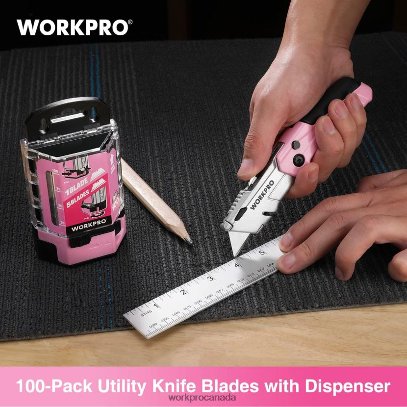 Red/Pink WORKPRO 100 Pcs SK5 Carbon Steel Utility Knife Blades Replacement with Dispenser Tool ZNRDXV49
