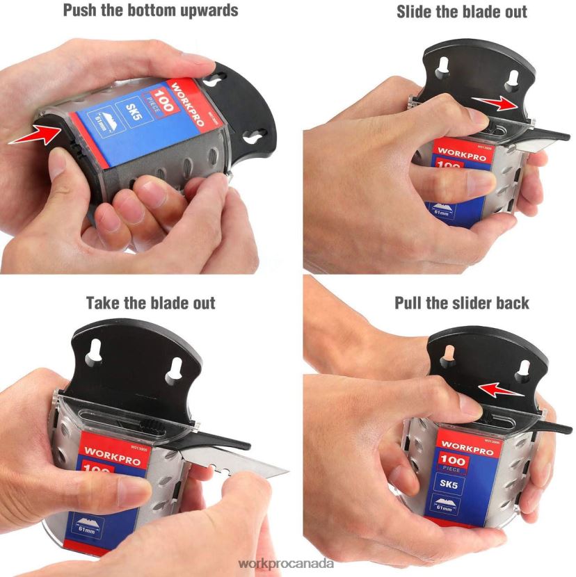 Useful WORKPRO 100 Pcs Utility Knife Blades SK5 Steel with Dispenser Tool ZNRDXV40