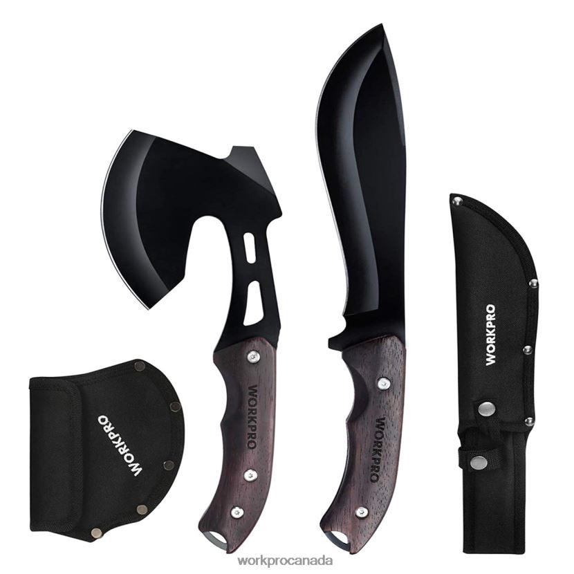 Useful WORKPRO Full Tang Wood Handle Axe and Fixed Blade Knife Combo Set with Nylon Sheath Tool ZNRDXV48