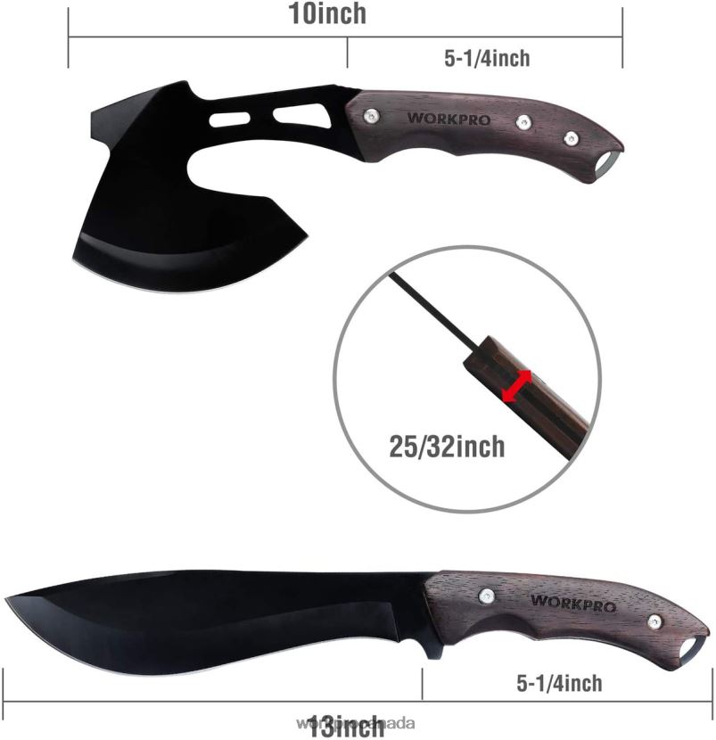 Useful WORKPRO Full Tang Wood Handle Axe and Fixed Blade Knife Combo Set with Nylon Sheath Tool ZNRDXV48
