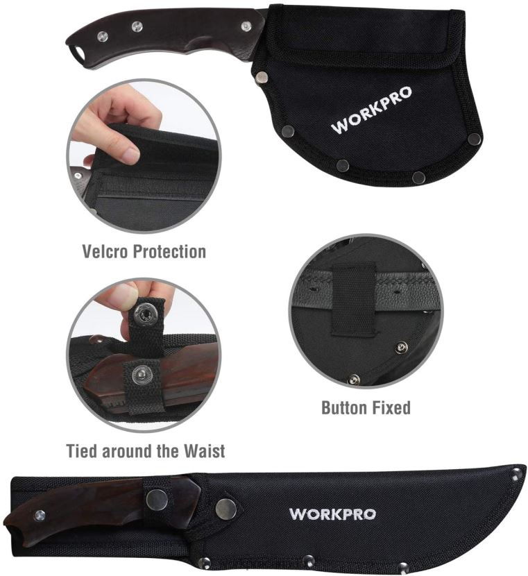 Useful WORKPRO Full Tang Wood Handle Axe and Fixed Blade Knife Combo Set with Nylon Sheath Tool ZNRDXV48
