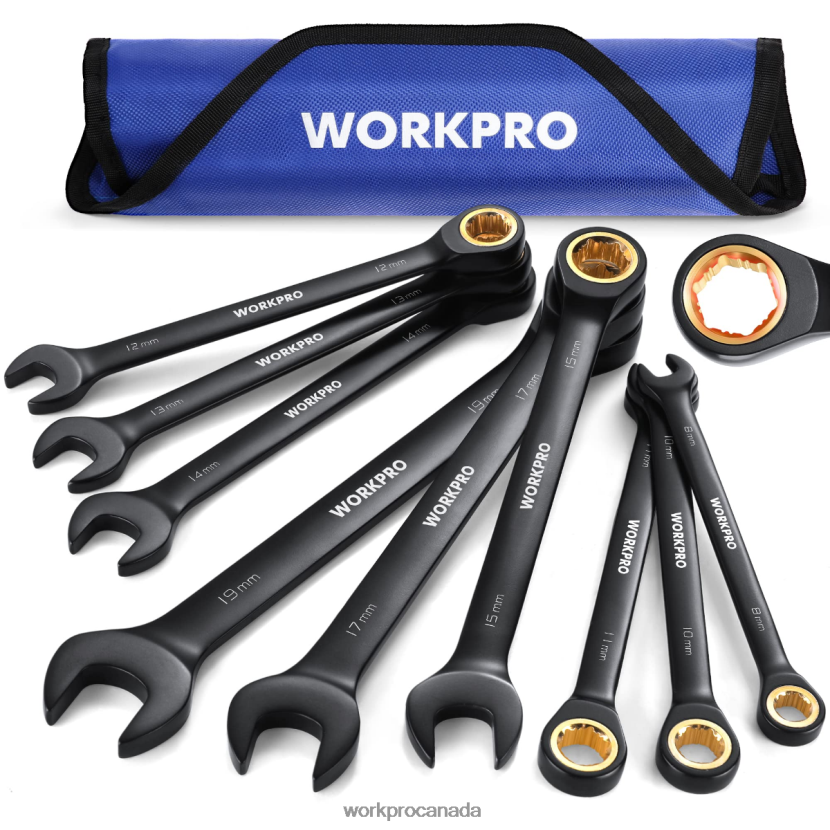 Black WORKPRO 9 Pcs Anti-Slip Ratcheting Combination Wrench Set Tool ZNRDXV88
