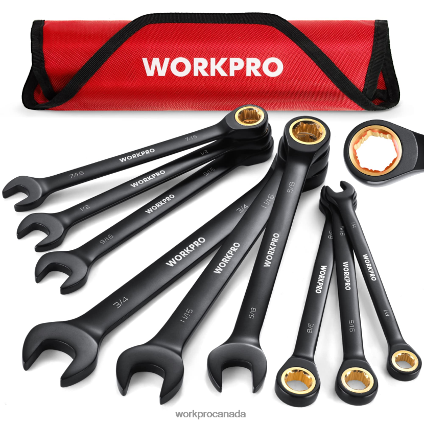 Black WORKPRO 9 Pcs Anti-Slip Ratcheting Combination Wrench Set Tool ZNRDXV88
