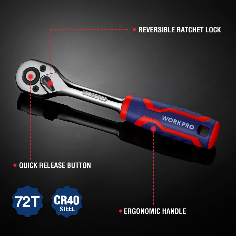 Helpful WORKPRO 3 Pcs Ratchet Set, Quick-Release Reversible 72-Tooth 40CR Steel Drive Socket Wrench Tool ZNRDXV91
