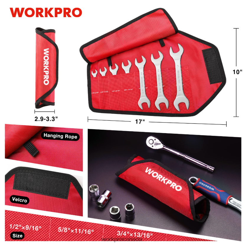 Helpful WORKPRO 7 Pcs Metric Super-Thin Wrench Set with Roll-up Organizer Pouch Tool ZNRDXV96