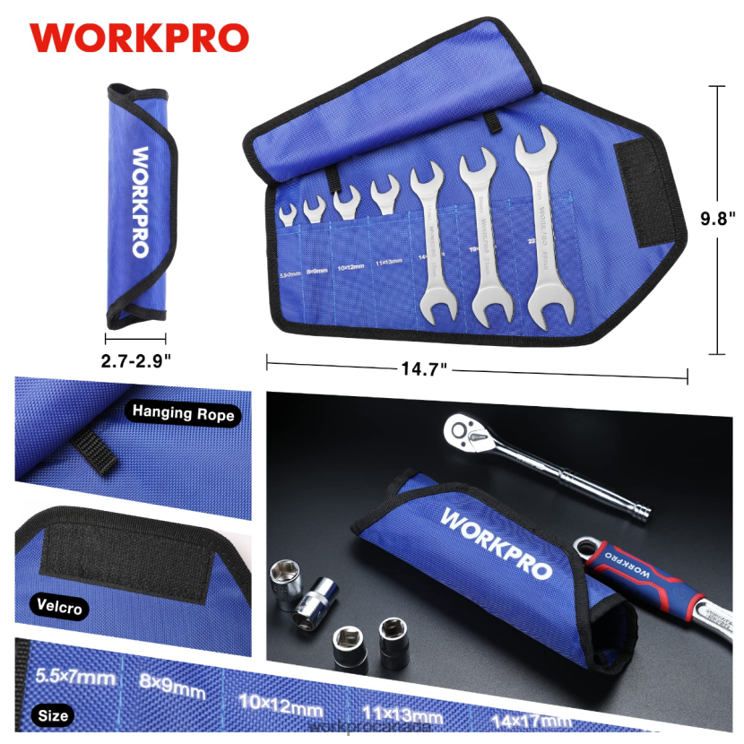 Helpful WORKPRO 7 Pcs Metric Super-Thin Wrench Set with Roll-up Organizer Pouch Tool ZNRDXV96