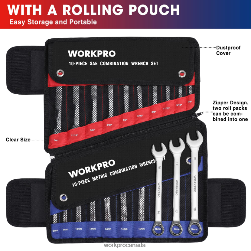 Morden WORKPRO 20 Pcs Metric & SAE Combination Cr-V 12-point Wrench Set Tool ZNRDXV93