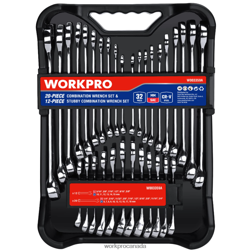 Morden WORKPRO 32 Pcs SAE & Metric Combination 12 PT Regular and Stubby Wrench Set Tool ZNRDXV92