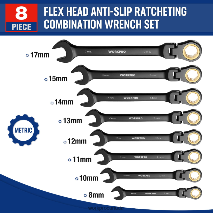 Morden WORKPRO 8 Pcs Ratcheting Combination Flex-Head Anti-Slip Wrench Set Tool ZNRDXV80