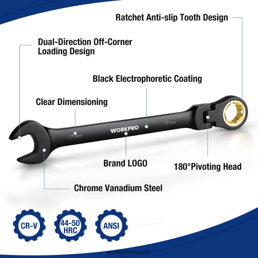 Morden WORKPRO 8 Pcs Ratcheting Combination Flex-Head Anti-Slip Wrench Set Tool ZNRDXV80