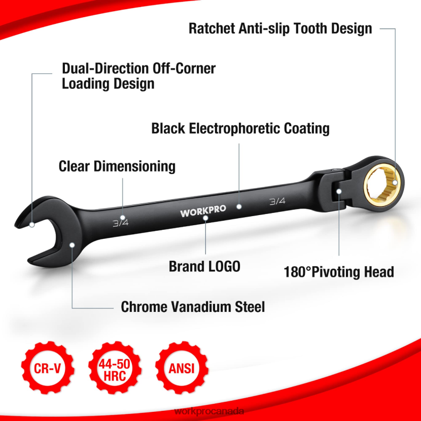Morden WORKPRO 8 Pcs Ratcheting Combination Flex-Head Anti-Slip Wrench Set Tool ZNRDXV80