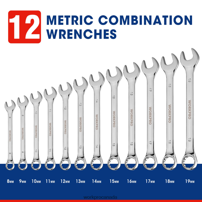 New WORKPRO 12 Pcs Metric 8-19mm, Premium Cr-V Combination Wrench Set Tool ZNRDXV95