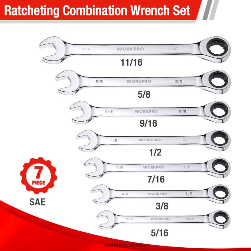 Useful WORKPRO 7-Piece Ratcheting Combination Wrench Set Tool ZNRDXV85
