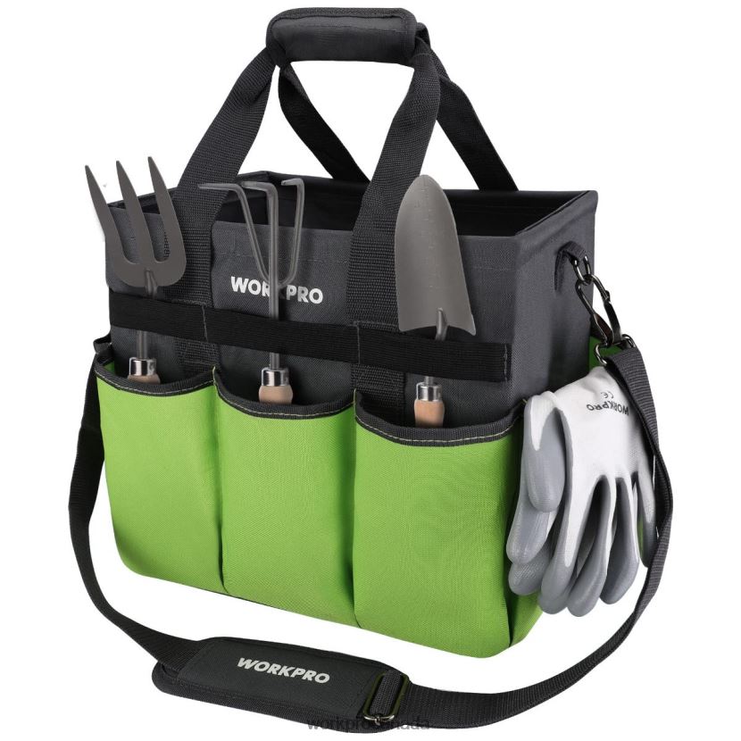 Helpful WORKPRO Heavy Duty Standable Garden Tote Bag, with 10 Pockets and Long Adjustable Shoulder Strap Tool ZNRDXV281