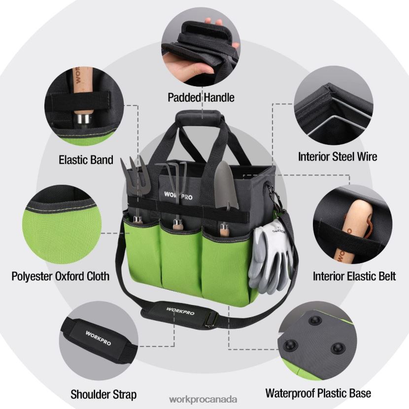 Helpful WORKPRO Heavy Duty Standable Garden Tote Bag, with 10 Pockets and Long Adjustable Shoulder Strap Tool ZNRDXV281