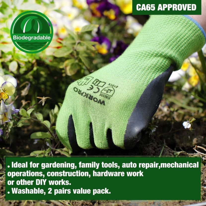 New WORKPRO 2 Pairs Garden Working Gloves with Eco Latex Palm Coated and Touchscreen for Weeding, Digging, Raking and Pruning Tool ZNRDXV273