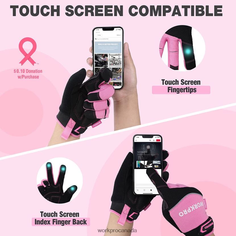 Pink WORKPRO Safety Work Gloves, Touch Screen, Terry Fabric, Non-Slip Working Gloves- M Tool ZNRDXV250