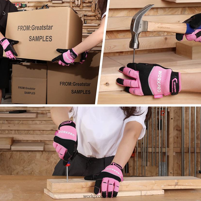 Pink WORKPRO Safety Work Gloves, Touch Screen, Terry Fabric, Non-Slip Working Gloves- M Tool ZNRDXV250