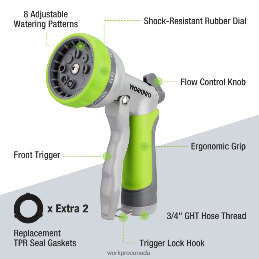 Useful WORKPRO Garden High Pressure Water Hose Nozzle Sprayer with 8 Adjustable Watering Patterns & Thumb Control Design Tool ZNRDXV288