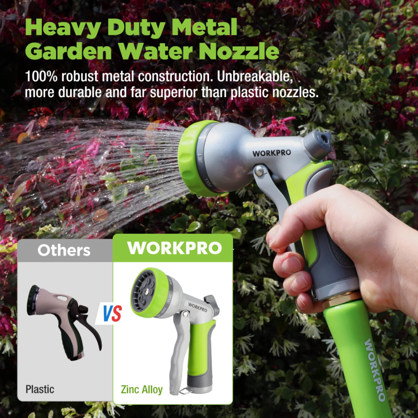 Useful WORKPRO Garden High Pressure Water Hose Nozzle Sprayer with 8 Adjustable Watering Patterns & Thumb Control Design Tool ZNRDXV288